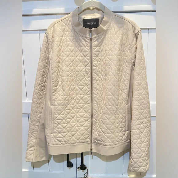 Lafayette 148 New York Cream Quilted Bomber Jacket Size XL ✨PRISTINE CONDITION✨ - Picture 1 of 8